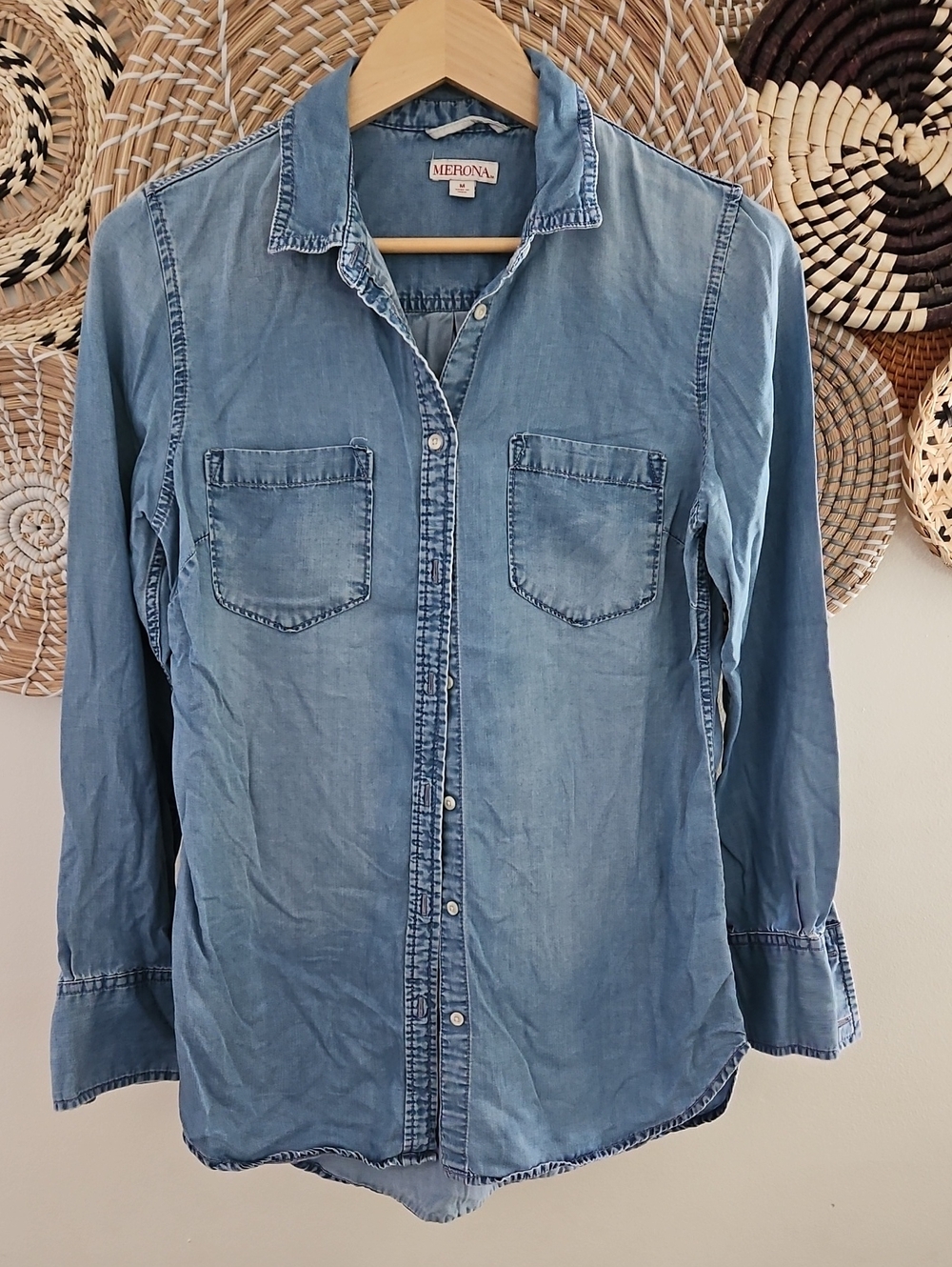 Merona Women's Washed Denim Button-Down Shirt - Light Blue